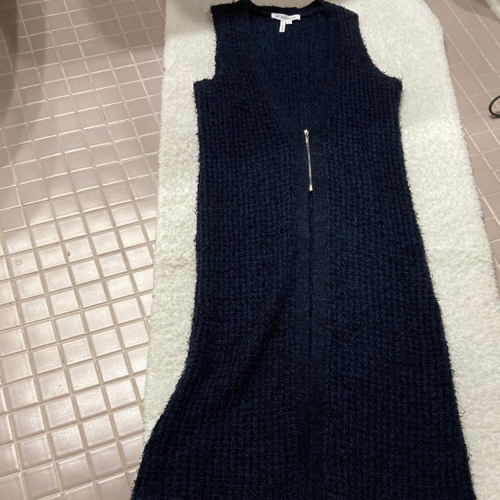 Navy/  BlackSleeveless Knit Vest Dress with Zipper Deep V Neck